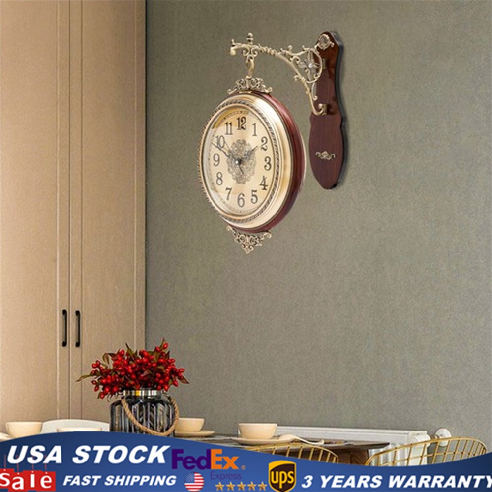 Unique Wooden Wall Clock Quartz Clock Silent Clock Non-Ticking Double Sided