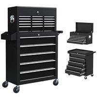 HOMCOM Rolling Tool Chest Lockable Roller Cabinet with with 14 Drawers Black