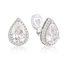Not Pierced Teardrop Clip on Earrings Zircon Statement Earrings for Women Silver