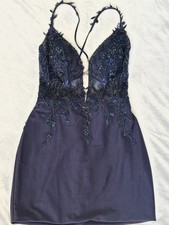 Navy blue Short Sequins Dress Lace Corset Spaghetti Straps Homecoming Nox Anabel