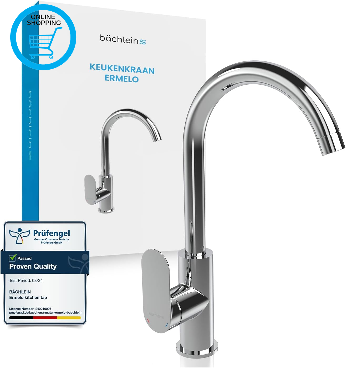 Kitchen Faucet Chrome - Sink Tap with 360° Swivel Spout, Modern Water Tap