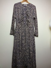 Vintage Collage Simon Ellis UK 16 Purple Cream Print Long Maxi Pockets Dress