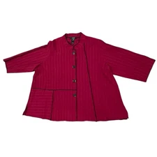 Ali Miles Jacket Top Women’s Sz Plus 3X Magenta Black Button Textured Artsy Flow