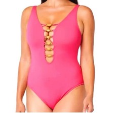 BLEU BY ROD BEATTIE BEADED-COUTOUT ONE-PIECE SWIMSUIT COLOR ROSE RED SIZE 4 NEW