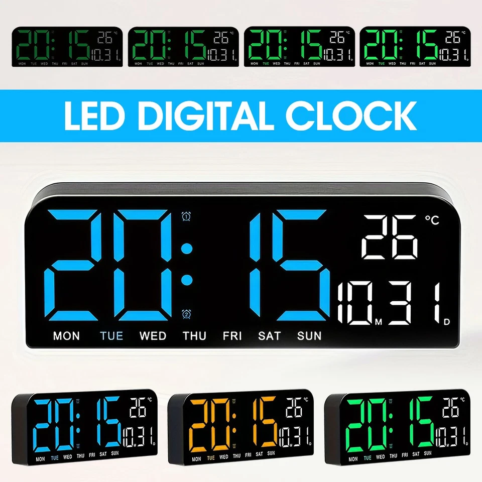 Reloj de Pared Digital LED de 10 Pulgadas Temperatura Fecha Semana Pantalla Mesa Doble Alarma EE. UU. Foto 3 de 4