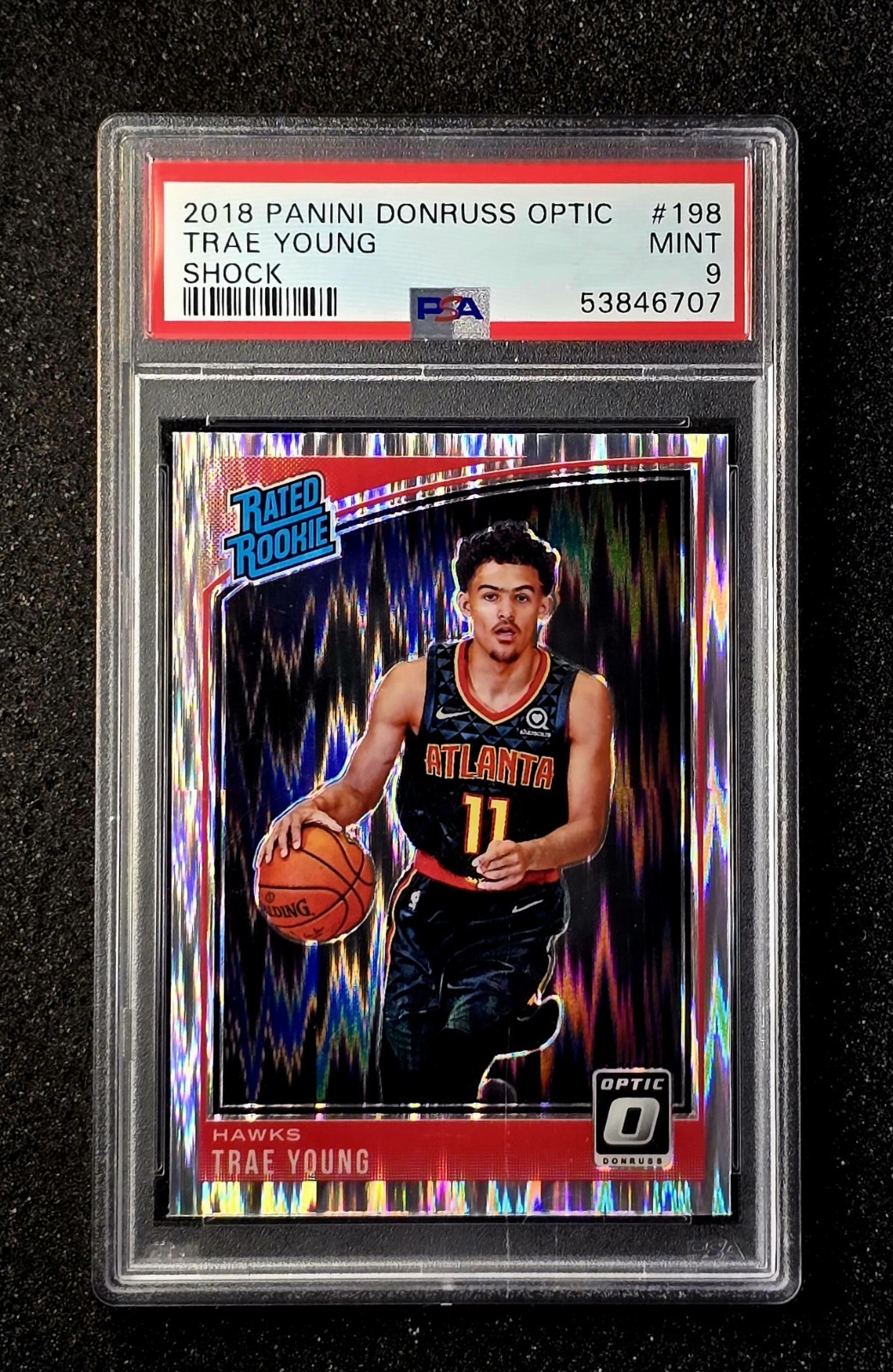 2018-19 Donruss Optic Trae Young Shock Rookie RC #198 Hawks PSA 9