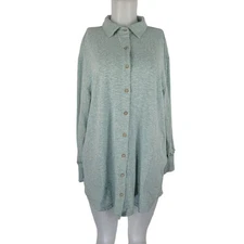 Heyson Heathered Green Collared Long Sleeve Mid-Weight Winter Warm Shacket L 