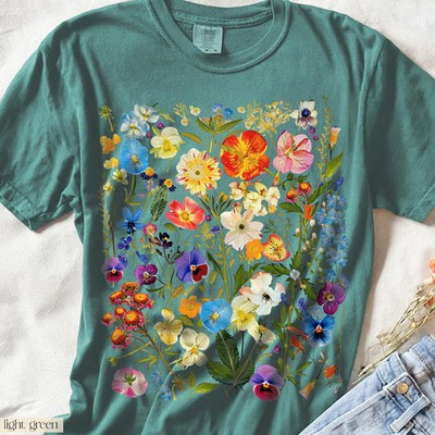 Vintage Pressed Flowers Comfort Tee Soft Floral Nature Shirt Gift