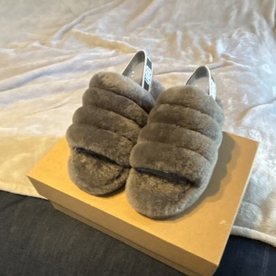UGG Fluff Yeah Gray Fur Slide Women's Comfort Slippers Size 8