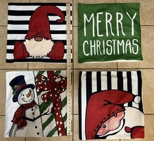  4 PCs 17  x17  christmas pillow covers, gnome, santa, merry christmas One Side