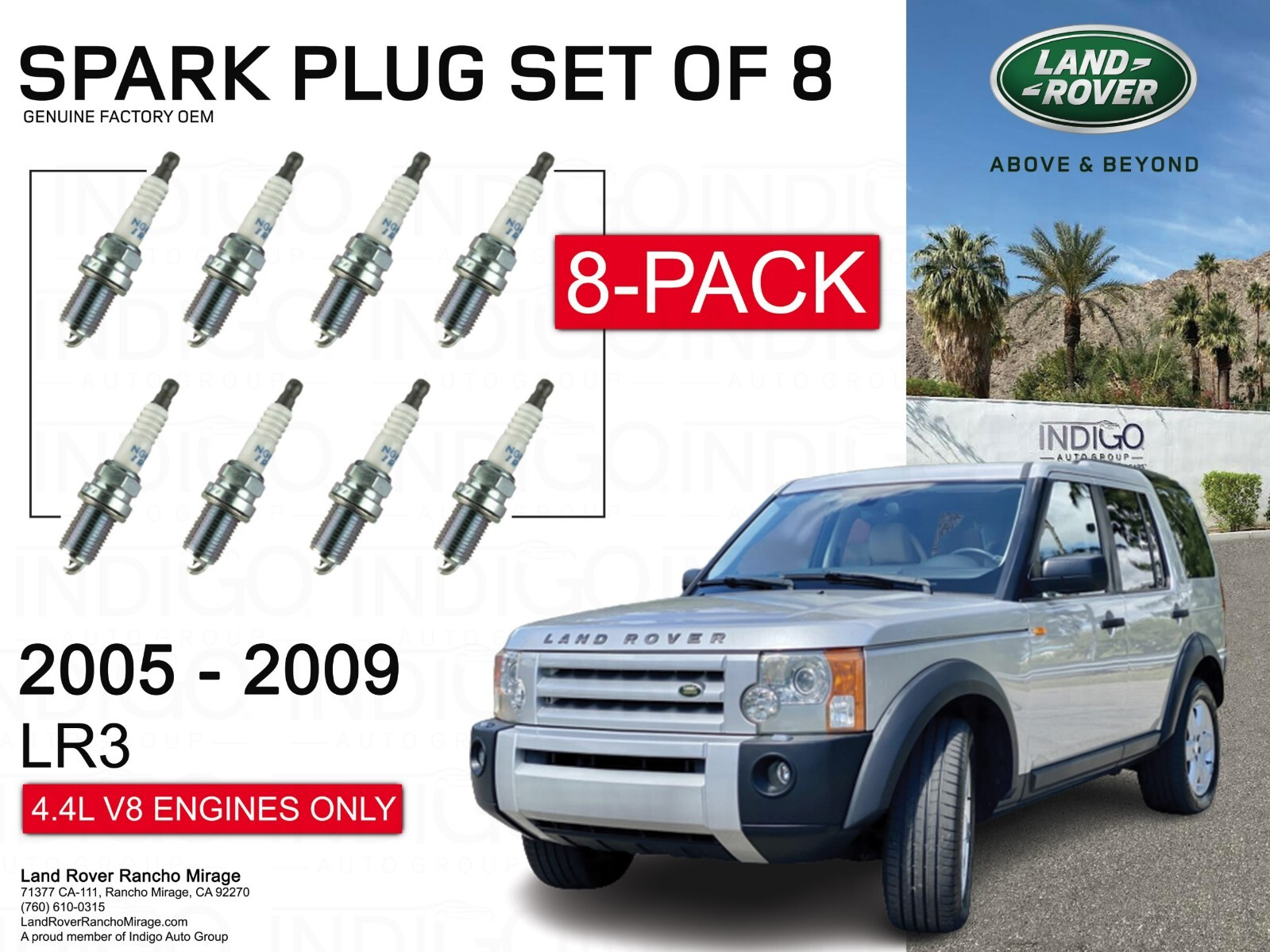 2005-2009 Land Rover LR4  4.4L V8 Spark Plugs Set Genuine LR005253-LR3 x 8