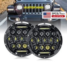 2X 7"inch Round LED Halo Headlights Hi/Lo DRL Beam for Jeep Wrangler JK LJ TJ CJ