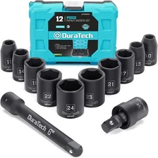 1/2 Inch Drive Impact Socket Set 12 Pieces, 10-24 mm 10 Pieces Metric Sockets wi