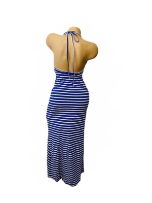 blue dress with white stripe on side Jolee Blue Striped Maxi Dress