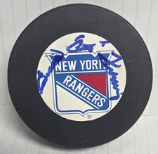 Emile Cat Francis autographed hockey puck (New York Rangers) AW COA with cube SH