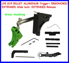 LPK G19 BILLET ALUMINUM Trigger+ EXTENDED Slide lock+ EXTENDED Release, Green