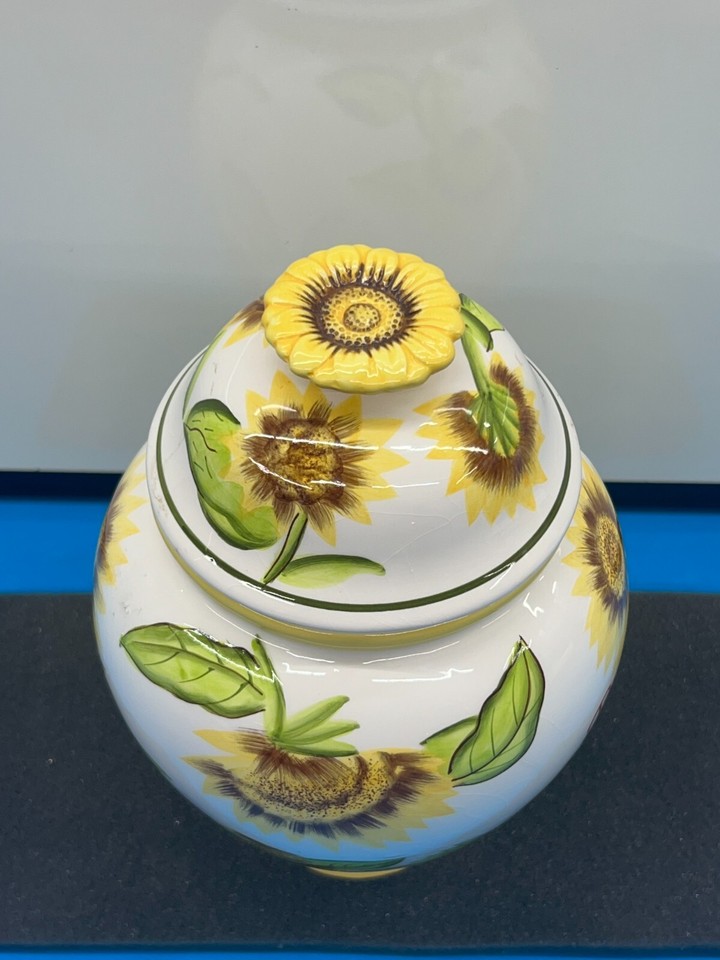 Vintage NONNI'S Handpainted Ceramic Yellow Sunflowers Large BISCOTTI COOKIE JAR eBay