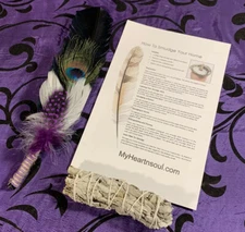 SMUDGE BLACK FEATHER FAN SAGE ENERGY Home CLEANSING CLEARING KIT w INSTRUCTIONS