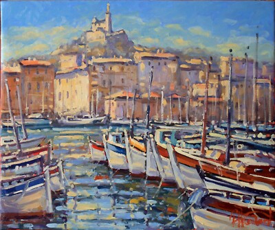 Large original oil painting signed mounted on stretcher Provence France - 24x20