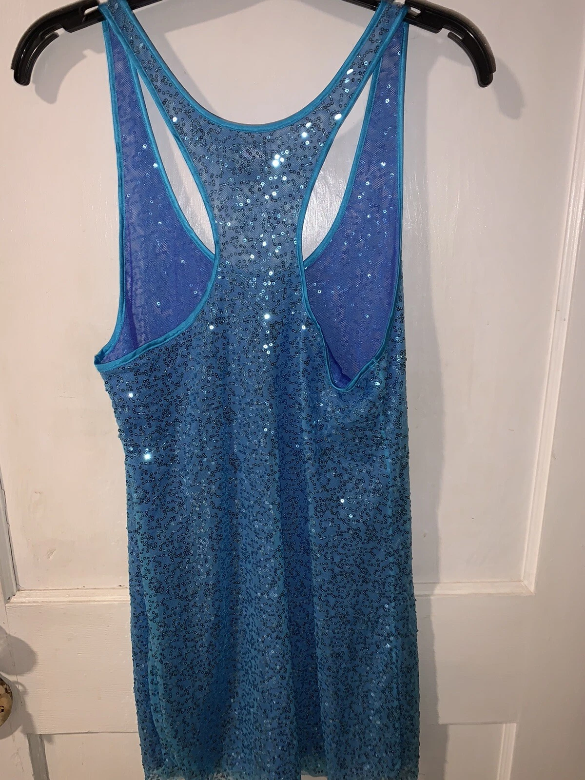 UNDERCOVER Abito trasparente Victorias Secret S blu chiaro paillettes racerback turchese elasticizzato Y2K