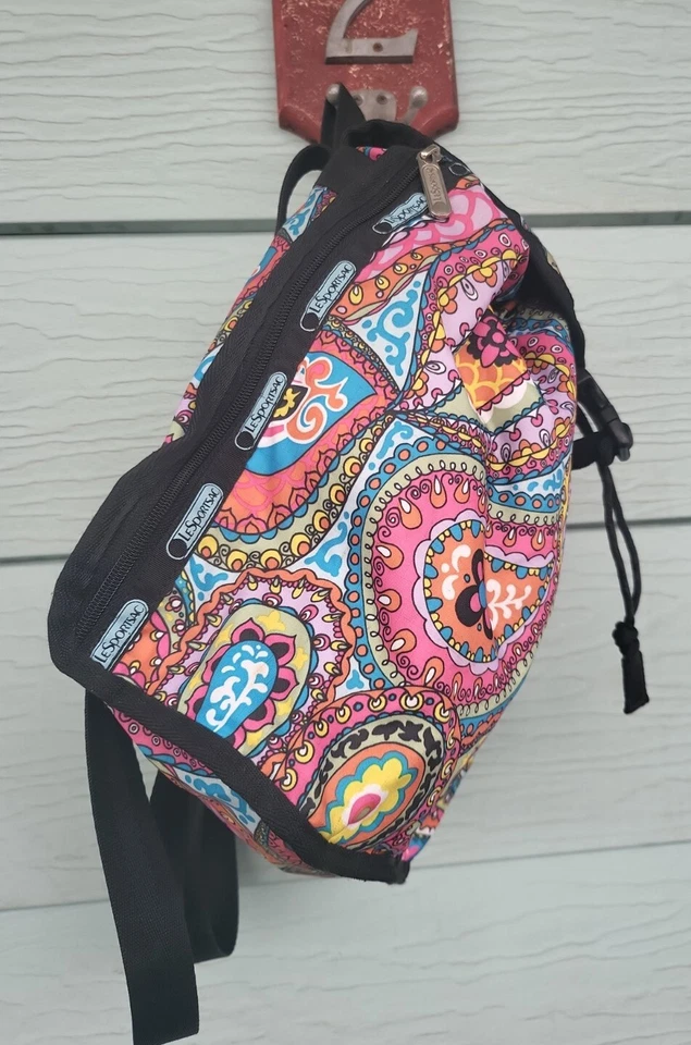 LESPORTSAC Tilt A Whirl Paisley Print Drawstring BackPack Sling Bag.  EUC.  #G - Image 3 of 4
