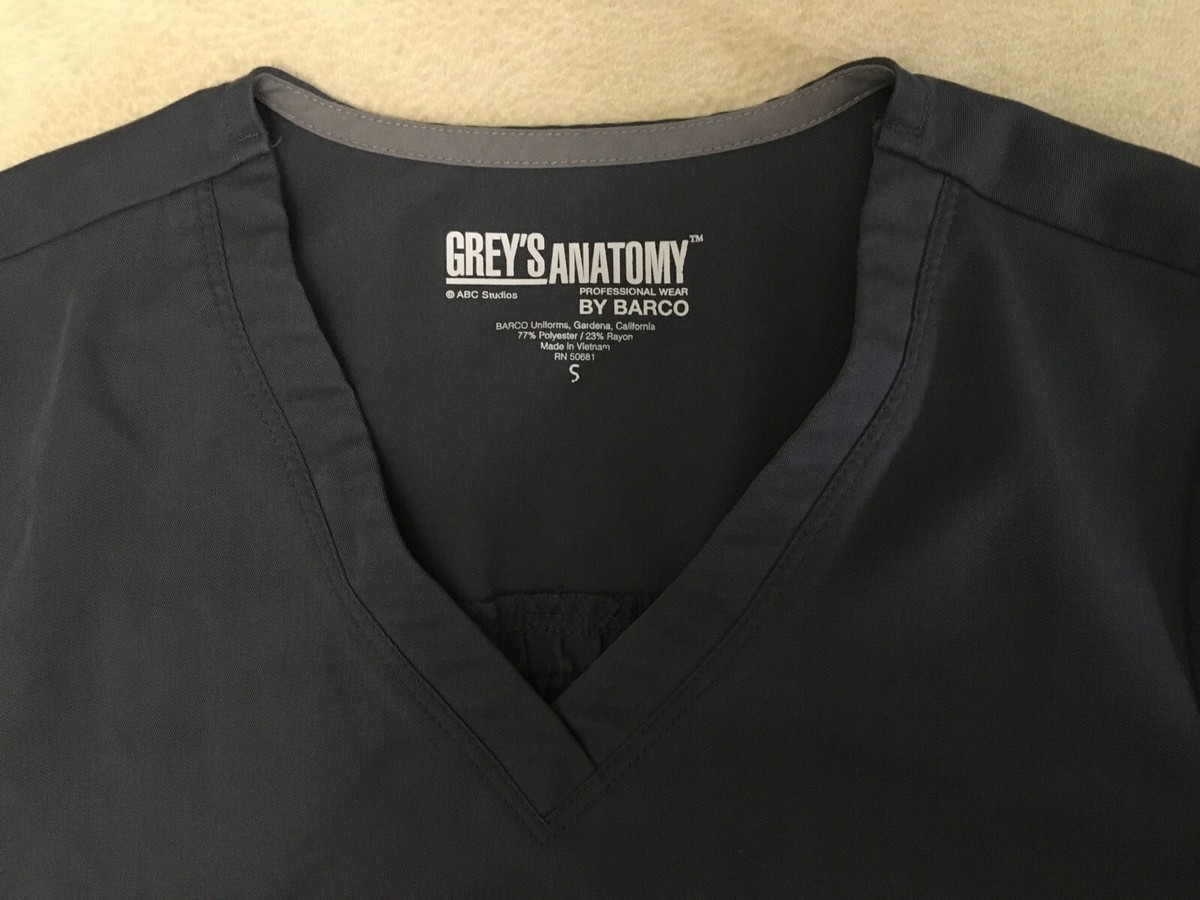Grey's Anatomy Scrub Top Small Gray Gathered Elastic Back Style