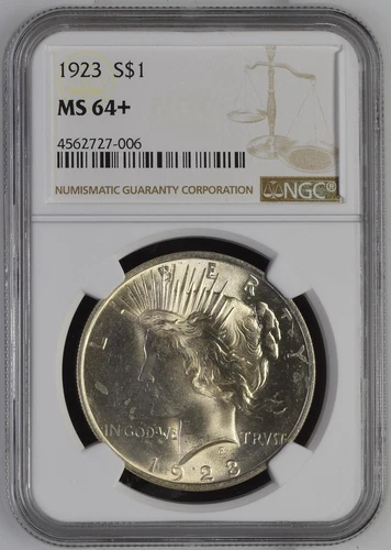 1923 (MS64+) $1 Peace Silver Dollar NGC Plus Grade