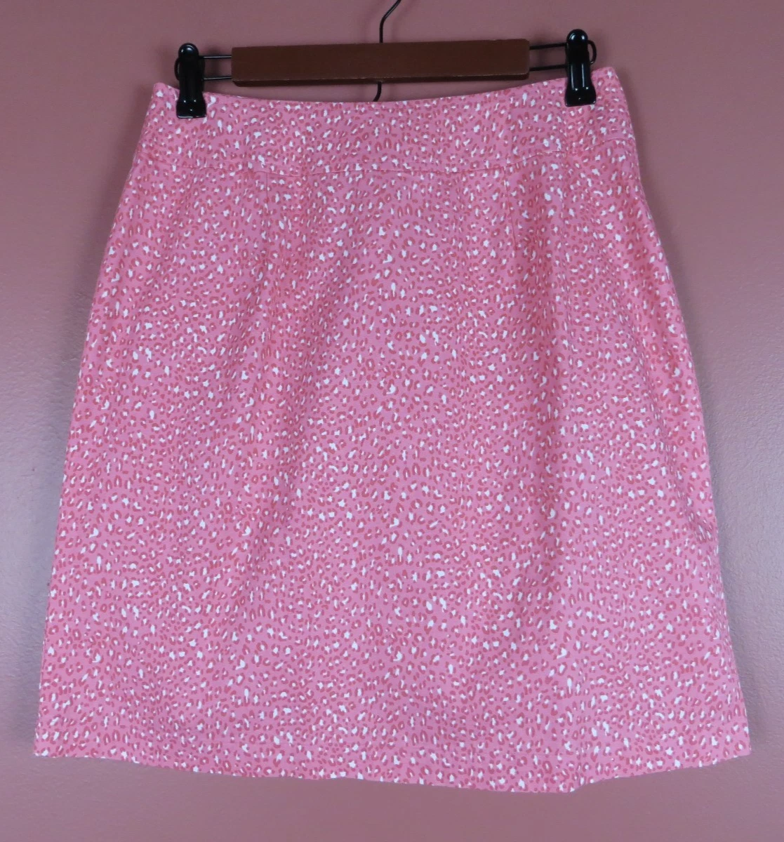 SK08243- TALBOTS Woman 100% Cotton A-Line Skirt Animal Print Pinks White 8P MINT