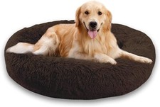 27'' Dark Brown Round Pet Beds For Puppy Kitty Cats, With Slip-Resistant Bottom