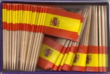 One Box of 100 Spain Toothpick Flags, 100 Small Mini International Flags