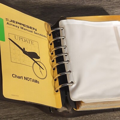Vintage Jeppesen Airway Manual Binder With Chart NOTAMs & Leather