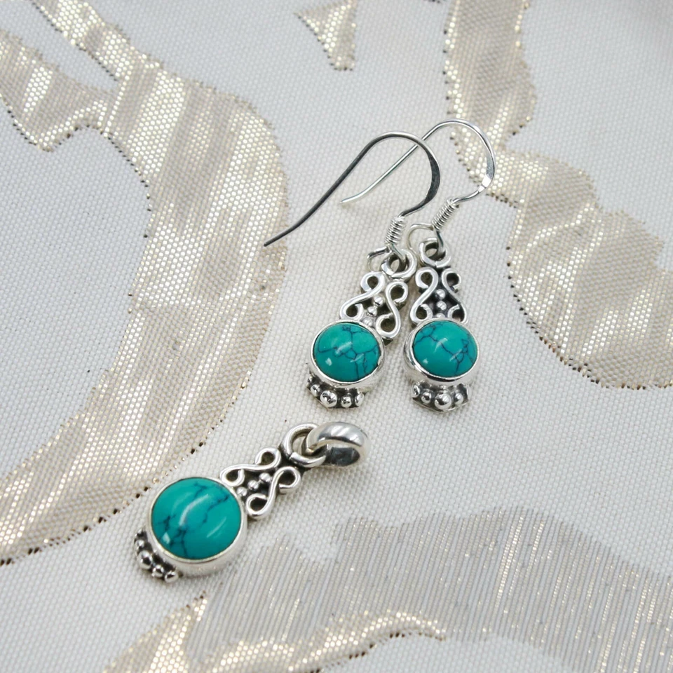 Schmuckset Silber 925 Anhänger + Ohrringe Sterlingsilber Türkis-Howlith t - Bild 4 von 4