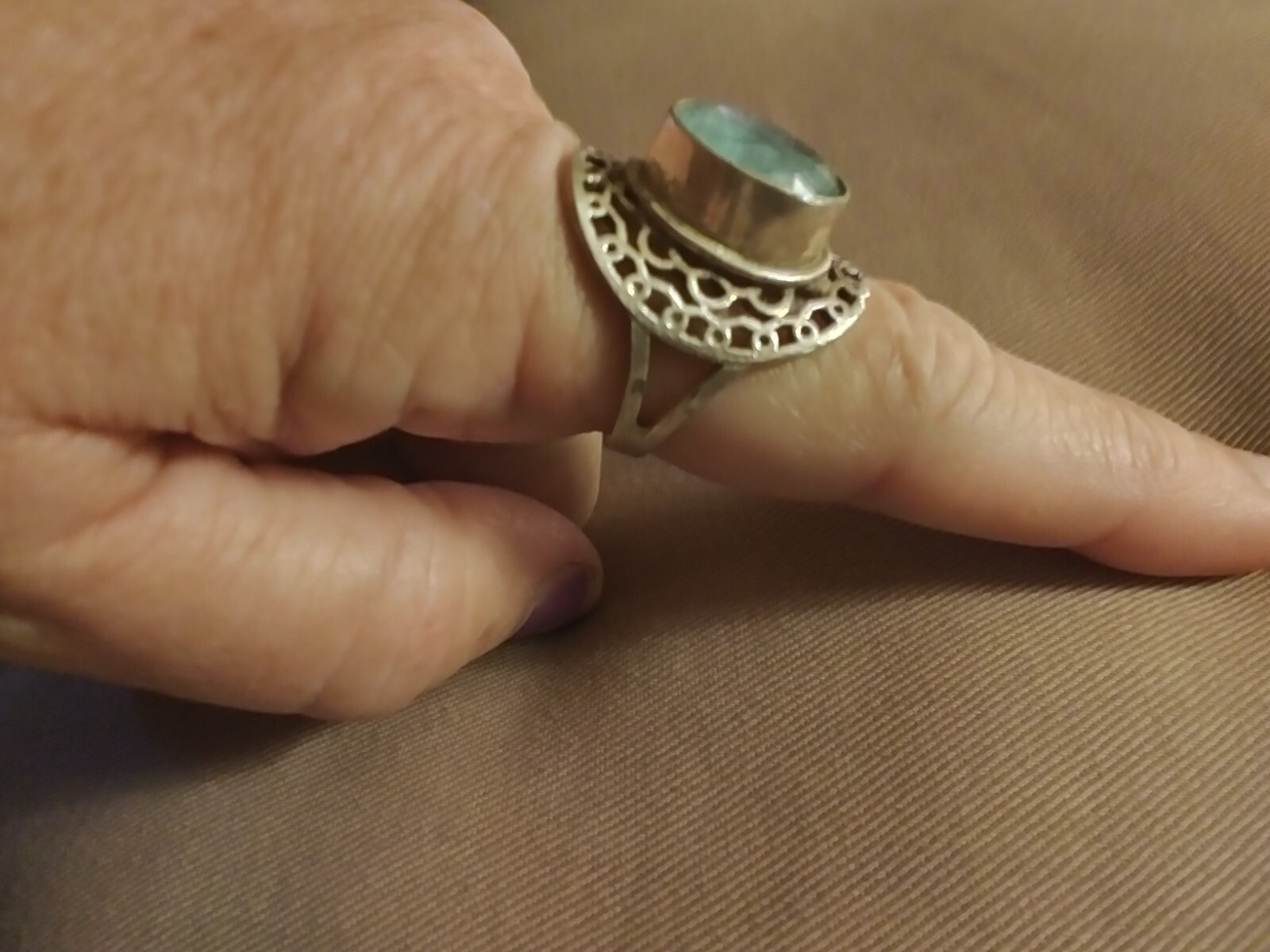 Sterling Silver Large Statement ring with oval aq… - image 2