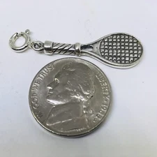2.4g 925 STERLING SILVER TENNIS RACKET PENDANT CHARM MARKED FINE CLIP ON RING