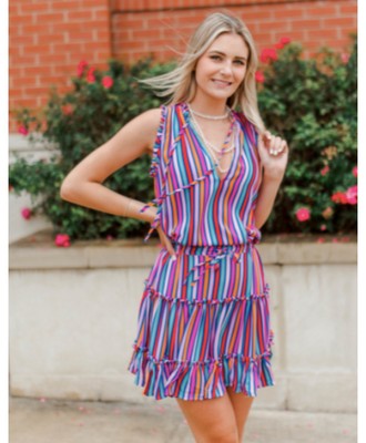 Buddy Love Sage Rainbow Stripe Ruffle Mini Dress S Summer Flowy V-Neck Festival | eBay Buddy Love Sage Rainbow Stripe Ruffle Mini Dress S Summer Flowy V-Neck Festival | eBay