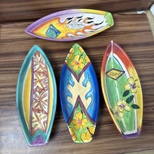 Rare Clay Art Surf’s Up Serving Set Surfboard Shaped Dishes 4 Pieces Dish
