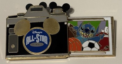 LR WDW Stitch All Star Resort Camera Slider Sports Soccer Basketball Disney Pin