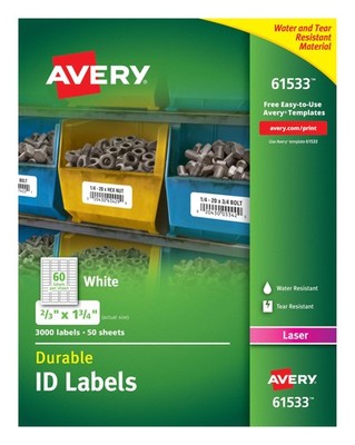 Avery Durable White Cover Up ID Labels Laser 0.67x1.75 Pk/3000