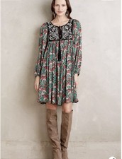 Anthropologie Floreat Ottava Peasant Dress Boho Babydoll Dark Floral Size XS