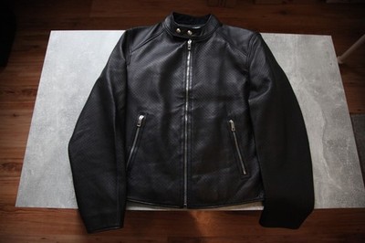 Bally perforated lamb leather jacket black size D44 IT50 cafe racer cuir Italy