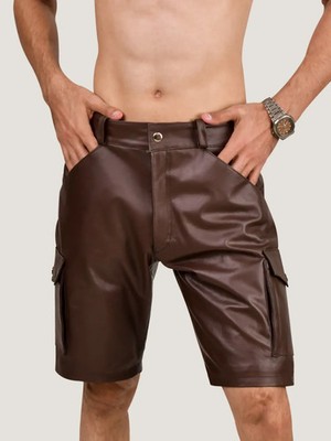 Utility Cargo Soft Leather Bermuda Shorts Men's Genuine Sheepskin Black Handmade