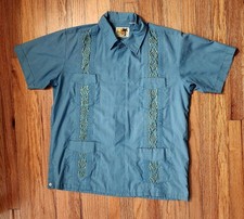 Vintage Haband Guayabera 4 Pocket Cuban Shirt Button up Large Blue Lightweight