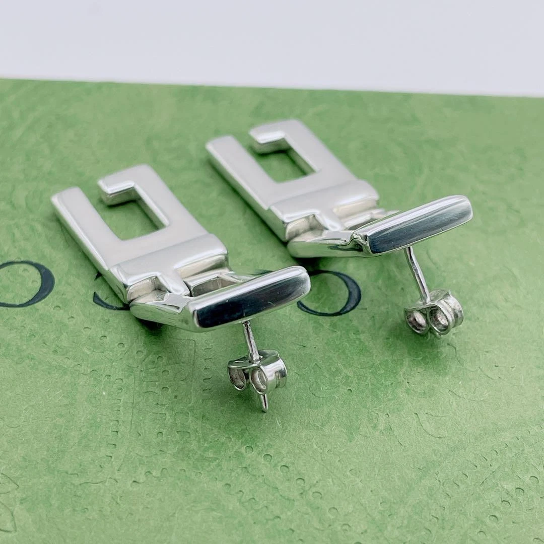 Boucles d'oreilles GUCCI double maillon carré G argent 925 Made in Italy accessoires femme