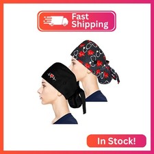 Fesciory Scrub Caps for Women, Adjustable Ponytail Hat with Buttons