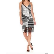 GUESS Black White Striped Lace Trim Slip Dress Womens Large Sleeveless V-Neck