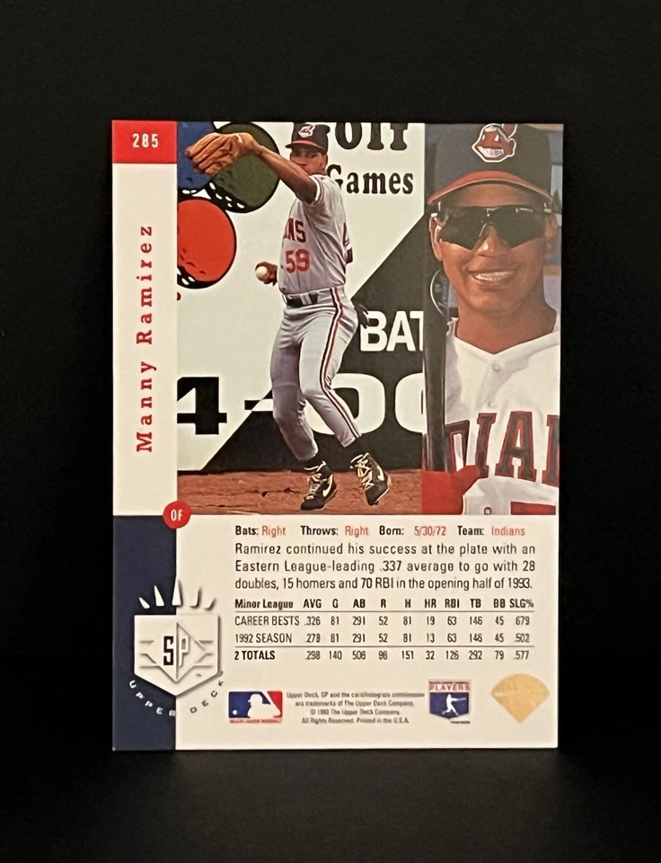 Manny Ramirez 1993 Upper Deck SP Foil RC - Cleveland Indians #285 NM-MT+ - Image 2 of 4