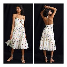 Farm Rio Anthropologie Women's Medium Off White Multicolor Pineapple Midi Dress