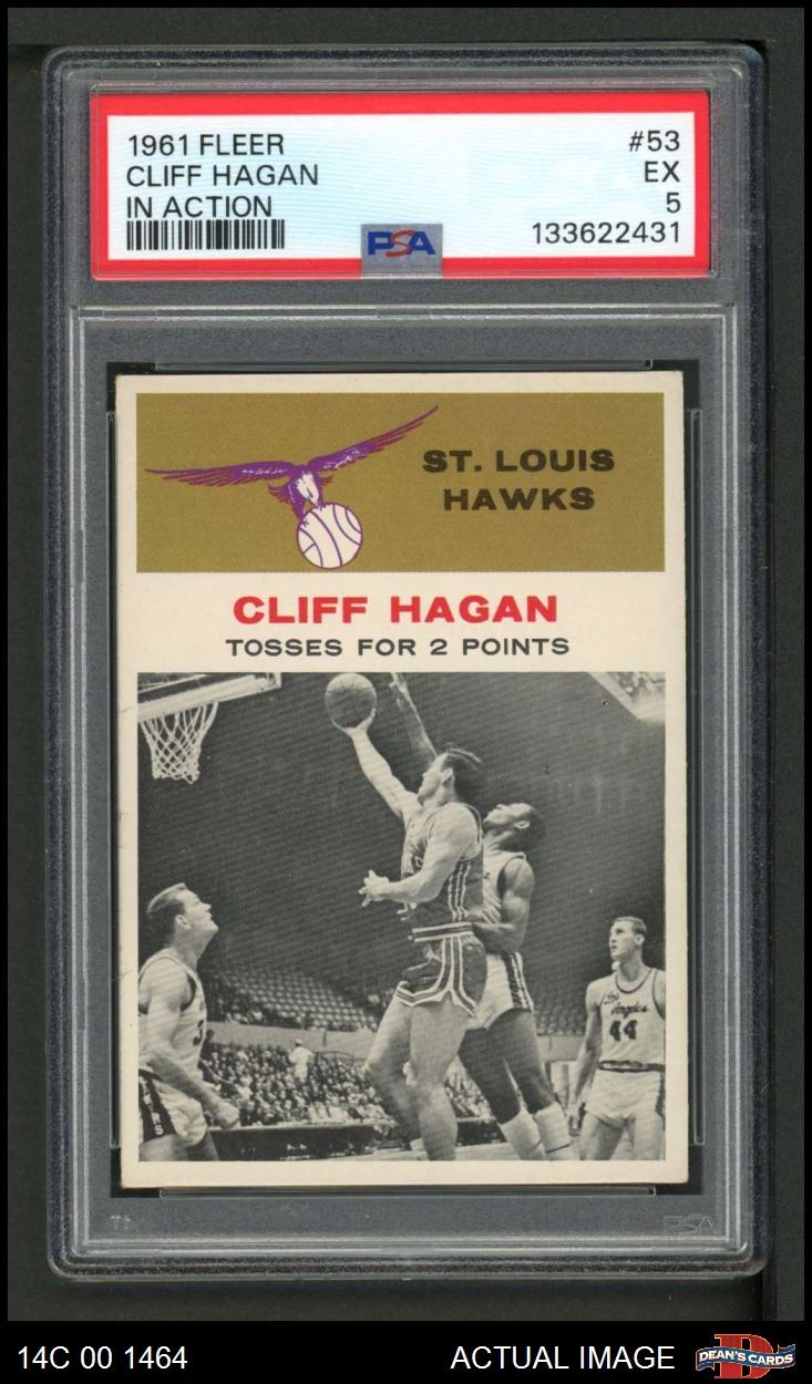 1961 Fleer #53 Cliff Hagan In Action Hawks HOF Kentucky  PSA 5 - EX
