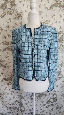 Vintage Y2k St John's Light Blue Window Pane  Preppy Zip Up Blazer Sz 8