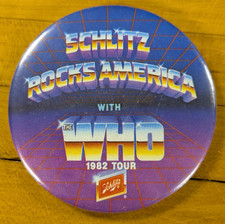 VTG THE WHO LARGE OFFICIAL 1982 TOUR 3" BUTTON PIN BADGE SCHLITZ Rocks America
